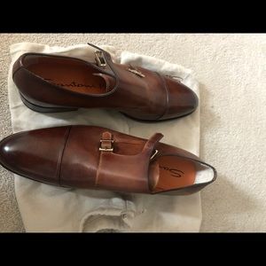 SANTONI  DOUBLE-BUCKLE LEATHER SHOES